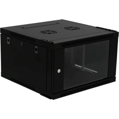 Настенный шкаф Wize Pro W6UQSR 19", 6U, быстрая сборка без инструментов, 600х600 мм, стеклянная передняя дверь, задняя стенка металлическая, неоткидная, макс. вес нагрузки 50 кг, сталь, черный
