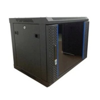 Настенный шкаф Wize Pro W9U45R 19", высота 9U, габариты 500х600х450 мм, стеклянная передняя дверь,вентиляция, крепится к стене, макс. вес нагрузки 60кг, сталь, черный