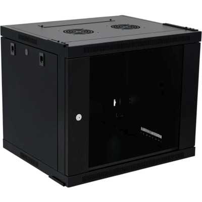 Настенный шкаф Wize Pro W9U50QSR 19", 9U, быстрая сборка без инструментов, 600х500 мм, стеклянная передняя дверь, задняя стенка металлическая, неоткидная, макс. вес нагрузки 50 кг, сталь, черный