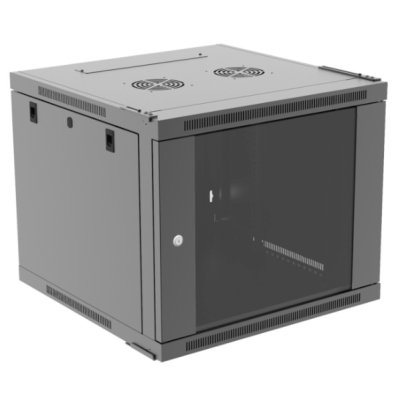 Настенный шкаф Wize Pro W9UQSR 19", 9U, быстрая сборка без инструментов, 600х600 мм, стеклянная передняя дверь, задняя стенка металлическая, неоткидная, макс. вес нагрузки 50 кг, сталь, черный