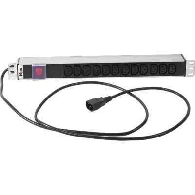 Блок розеток Rem-10 с выкл., 12 IEC 60320 C13, 10 A, алюм., 19", шнур 1.8 м. 1,8 IEC 60320 C14