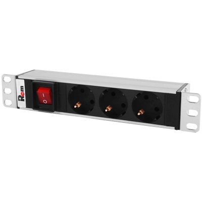 Блок розеток ЦМО Rem-10 без шнура с выкл., 3 Schuko, вход IEC 60320 C14, 10A, алюм., 10" (R-10-3S-V-220-Z)