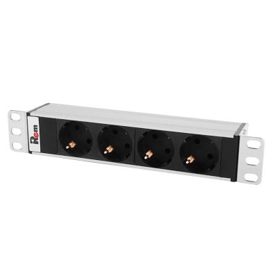 Блок силовых розеток Rem Rem-10, Shuko х 4, вход IEC 320 C14, 10", 45х256х45 мм (ВхШхГ), 10А, без шнура, черный
