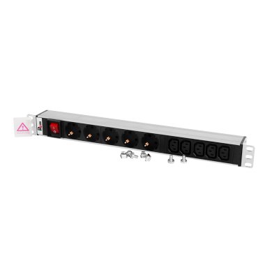 Блок розеток ЦМОRem-10 без шнура с выкл., 5 Schuko, 5 IEC 60320 C13, вход IEC 60320 C14, 10A, алюм., 19" (R-10-5S-5C13-V-440-Z)