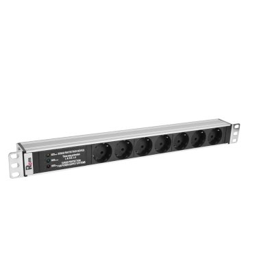 Блок розеток Rem-10 без шнура с фил. и инд., 7 Schuko, вход IEC 60320 C14, 10A, алюм., 19" (R-10-7S-FI-440-Z)