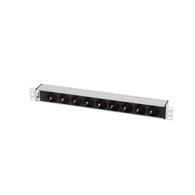 Блок розеток Rem-10 без шнура с инд., 9 Sсhuko, вход IEC 60320 C14, 10A, алюм., 19"