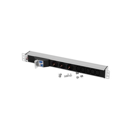 Блок роз. 32А 19" Rem-32 с авт., 3 Sсhuko, 5 IEC 60320 C13, алюм., колодка