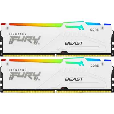 Оперативная память Kingston Fury Beast, DDR5, 32Gb (2x16GB), 6000MHz, CL30, DIMM, с радиатором, RGB, белый