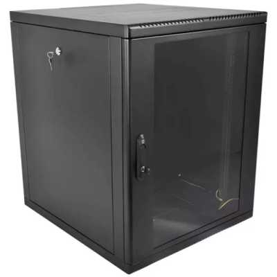 Шкаф коммутационный ЦМО ШРН-15.650-9005 настенный 15U 600x658мм пер.дв.стекл 200кг черный 600мм 180град.