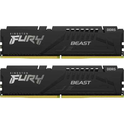 Оперативная память Kingston Fury Beast, DDR5, 32Gb (2x16GB), 6000MHz, CL30, DIMM, с радиатором, черный
