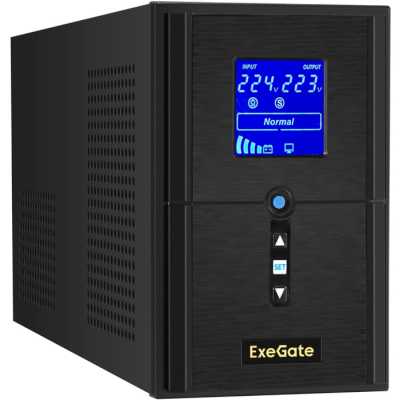 Источник бесперебойного питания (инвертор, синус, для котла) ExeGate SineTower SN-1000.LCD.AVR.2SH.1C13.USB 1000VA/800W, чистая синусоида, LCD дисплей, AVR, 2*Schuko+1*C13, USB, линейно-интерактивный, черный