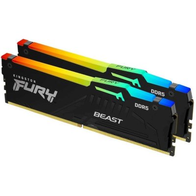 Оперативная память Kingston Fury Beast, DDR5, 32Gb (2x16Gb), 6000MHz, CL36, DIMM, с радиаторами, RGB, черный