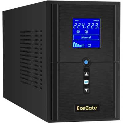 Источник бесперебойного питания (инвертор, синус, для котла) ExeGate SineTower SZ-1500.LCD.AVR.2SH.1C13.USB 1500VA/1200W, чистая синусоида, LCD дисплей, AVR, 2хSchuko+1хC13, USB, линейно-интерактивный, внешняя батарея 24В до 200А·ч, черный