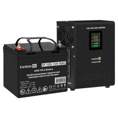 Комплект Источник бесперебойного питания EX295995RUS + батарея 33Aч EX282974RUS 1шт (инвертор, синус, для котла, настенный) ExeGate FineSine SX-500.LCD.AVR.2SH <500VA/300W, чистая синусоида, цветной LCD-дисплей, AVR, 2*Schuko, линейно-интерактивный, крепл