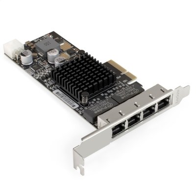 Сетевой адаптер ExeGate EXE-I350-T4V2-PoE (PCI-E x4 v2.1, порты 4xRJ45 PoE (медные, с поддержкой PoE), 10/100/1000Mbps, Gigabit Frame Grabber NIC Intel Chipset NHI350AM4)