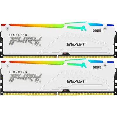 Оперативная память Kingston Fury Beast, DDR5, 64Gb (2x32 GB), 5200 MHz, CL40, DIMM, с радиатором, RGB, белый