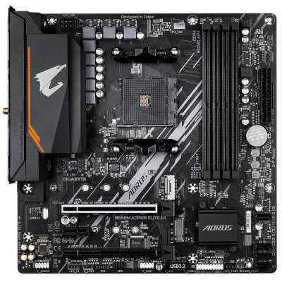 Материнская плата Gigabyte B550M AORUS ELITE AX, Socket AM4, AMD B550, 4xDDR4, 4xSATA, 2xM.2, 1xPCI-E 4.0 x16, 1xPCI-E 3.0 x4, 1xPCI-E x1, 1xDVI-D, 1xHDMI, 1x 1Gb LAN, 4xUSB-A 3.2 Gen 1, 4xUSB-A 2.0, 3x3.5 мм, 7.1, Micro-ATX