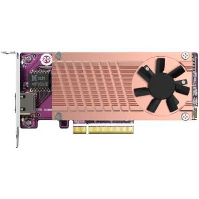 Сетевая карта QNAP QM2-2P10G1Tb Marvell AQC113C PCIe Gen3 x8, Dual M.2 2280 PCIe Gen3 x4 NVMe, LAN 1x10GbASE-T 10GbE, Low-profile bracket pre-loaded, Low-profile flat and Full-height are bundled