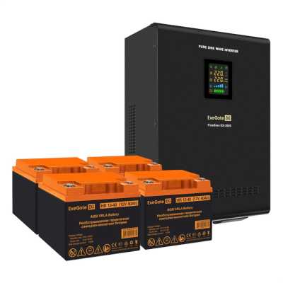 Комплект Источник бесперебойного питания EX296003RUS + батарея 40Aч EX282979RUS 4шт (инвертор, синус, для котла, настенный) ExeGate FineSine SX-3000.LCD.AVR.2SH.T <3000VA/2100W, чистая синусоида, цветной LCD-дисплей, AVR, 2*Schuko+клеммы, линейно-интеракт