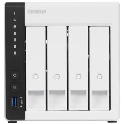 Сетевое хранилище SMB QNAP TS-433-4G NAS 4 HDD trays. ARM 4-core Cortex-A55 2.0GHz, ram 4 Gb (max), 1x1GbE, 1x2.5GbE, 2xUSB 2.0 port,1xUSB 3.2 Gen 1