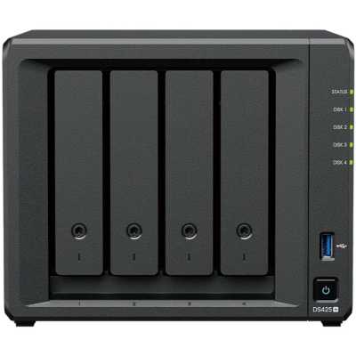 Сетевое хранилище Synology DiskStation DS425+ черный (Intel J4125/2Gb/4(3.5"/2.5"SATA/SSD) + 2 NVMe/RAID/1x1Gb/1x2.5Gb/2хUSB 3.2/no WIFI) (DS425+)