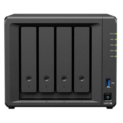 Сетевое хранилище Synology DiskStation DS925+ черный (AMD Ryzen V1500B/4Gb/4 pcs (3.5" or 2.5" SATA or SSD)/1xM.2 2280 NVMe SSD/RAID/1x4Gb/no WIFI) (DS