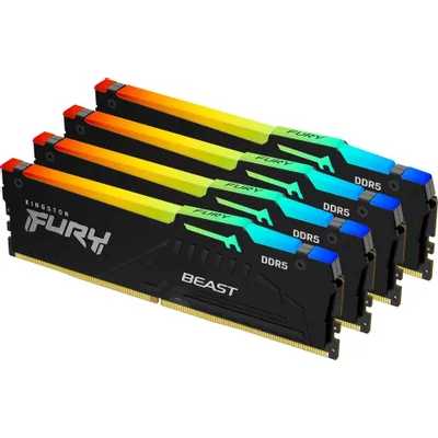 Оперативная память Kingston Fury Beast, DDR5, 64Gb (4x16GB), 5200MHz, CL40, DIMM, с радиаторами, RGB, черный