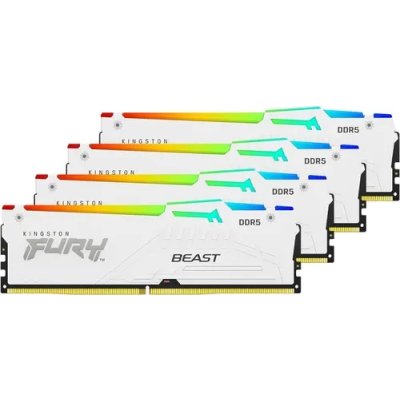Оперативная память Kingston Fury Beast, DDR5, 64GB (4x16GB), 6000MHz, CL40, DIMM, с радиаторами, RGB, белый