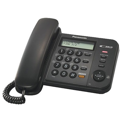 Телефон проводной Panasonic KX-TS2358RUB черный АОН,Caller ID,ЖКД,блокировка набора,выключение микрофона,кнопка "пауза"