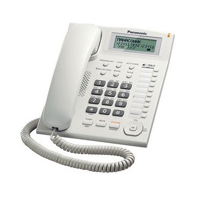 Телефон проводной Panasonic KX-TS2388RUW белый индикатор вызова,повторный набор последнего номера,4 уровня громкости звонка