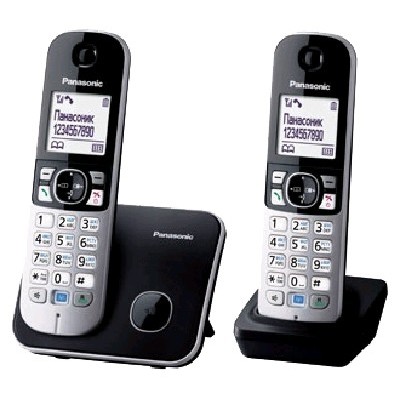 Телефон беспроводной (DECT) Panasonic KX-TG6812RU черный (труб. в компл.:2шт) АОН
