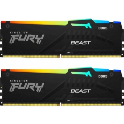 Оперативная память Kingston Fury Beast RGB, DDR5, 64GB (2x32GB), 5600 MHz, CL36, с радиатором, RGB, черный