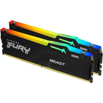 Оперативная память Kingston Fury BeastRGB, DDR5, 64GB (2x32GB), 5600 MHz, CL40, с радиатором, RGB, черный