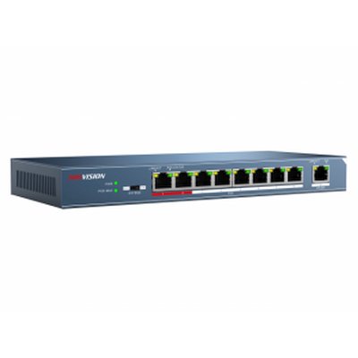 Коммутатор Hikvision DS-3E0109P-E/M(B), 8×100 Мбит/с PoE+ + 1×100 Мбит/с, неуправляемый
