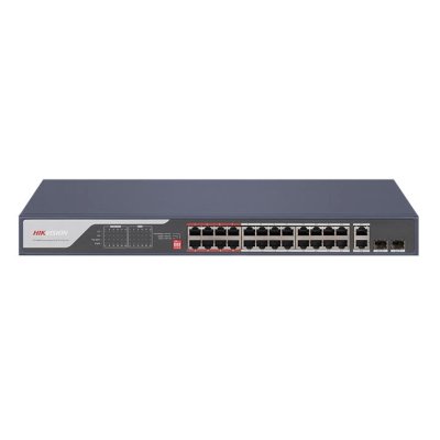 Коммутатор Hikvision DS-3E0326P-E(C), 24×1 Гбит/с PoE + 2×1 Гбит/с Combo (RJ45/SFP) + 2×1 Гбит/с SFP, неуправляемый