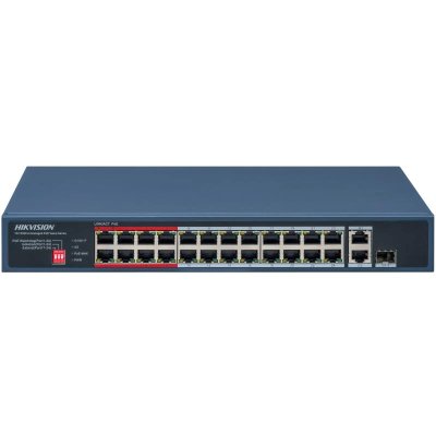 Коммутатор Hikvision DS-3E0326P-E/M(C), 24×100 Мбит/с PoE + 1×100 Мбит/с + 1×1 Гбит/с SFP, неуправляемый