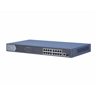Коммутатор Hikvision DS-3E0518P-E, 16×1 Гбит/с PoE+ + 1×1 Гбит/с RJ45 + 1×1 Гбит/с SFP, неуправляемый