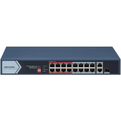 Коммутатор Hikvision DS-3E0318P-E/M(C), 16×100 Мбит/с PoE + 1×1 Гбит/с RJ45 + 1×1 Гбит/с Combo (RJ45/SFP), неуправляемый