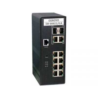 Коммутатор управляемый OSNOVO SW-80822/ILR промышленный (L2+) PoE Gigabit Ethernet на 10 портов. Порты: 8 x GE (10/100/1000Base-T) с PoE (до 30W) + 2