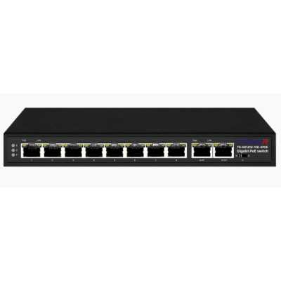 Неуправляемый коммутатор Trassir TR-NS1410-120-8POE с 8 PoE портами (10/100/1000 Мбит/с (Base-T)) 2 Uplink (10/100/1000 Мбит/с (Base-T)), стандарты PoE EEE802.3af, EEE802.3at, EEE802.3bt, максимальная мощность на порт 90Вт, общая - 120 Вт.
