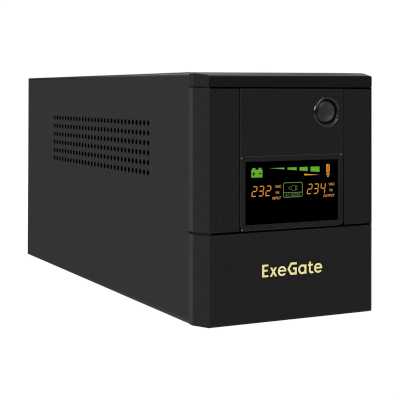 Источник бесперебойного питания ExeGate SpecialPro Smart LLB-1000.LCD.AVR.4SH (1000VA/700W, LCD, AVR, 4*Schuko, батарея 12V 7.2Ah - 2 шт., металлический корпус, Black)