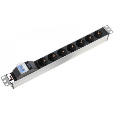 Блок розеток Rem-16 R-16-7S-A-440-K - с авт. 16 А, 7 Schuko, алюм., 19", колодка