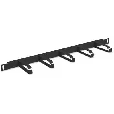 Органайзер кабельный горизонтальный Cabeus JB08-0,5U-BK 19", 0,5HU, 23х430 мм (ВхШ), кольцевого типа, 5 колец, для шкафов, чёрный (металлический)