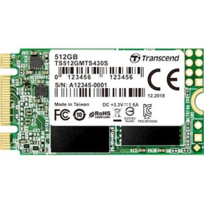Накопитель SSD Transcend 512Gb MTS430 (SATA3, up to 560/500MBs, 85000 IOPs, 3D TLC, 22х42мм)