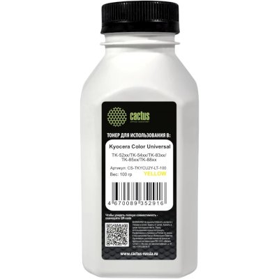 Тонер Cactus CS-TKYCU2Y-LT-100 желтый флакон 100гр. для принтера Kyocera Color Universal TK-52xx/TK-