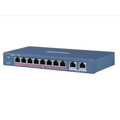 Коммутатор Hikvision DS-3E0310HP-E(C), 8×100 Мбит/с PoE + 2×1 Гбит/с, неуправляемый