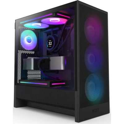 Корпус NZXT CC-H52FB-R1 H5 Flow RGB, Midi-Tower, TG, 3x120mm RGB + 1x120mm, 1xUSB-A 3.2 + 1xUSB-C 3.2, E-ATX, ATX, mATX, mITX Black