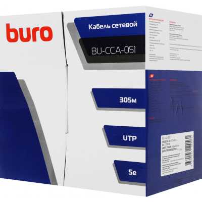 Кабель сетевой Buro BU-CCA-051 UTP 4 пары cat.5E solid 0.51мм CCA 305м серый