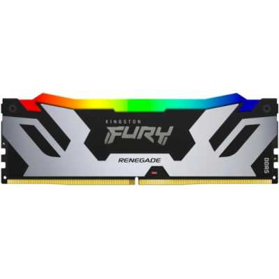 Оперативная память Kingston Fury Renegade, DDR5, 16Gb (1x16Gb), 6400MHz, CL32, DIMM, с радиатором, RGB, серебристый/черный