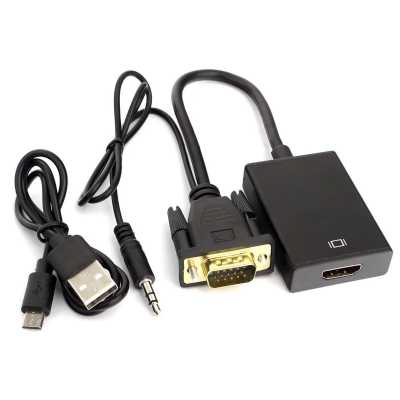 Переходник VGA-HDMI Cablexpert A-VGA-HDMI-01 VGA 15M - HDMI 19F, длина 15см, USB-Jack3.5 аудиовыход